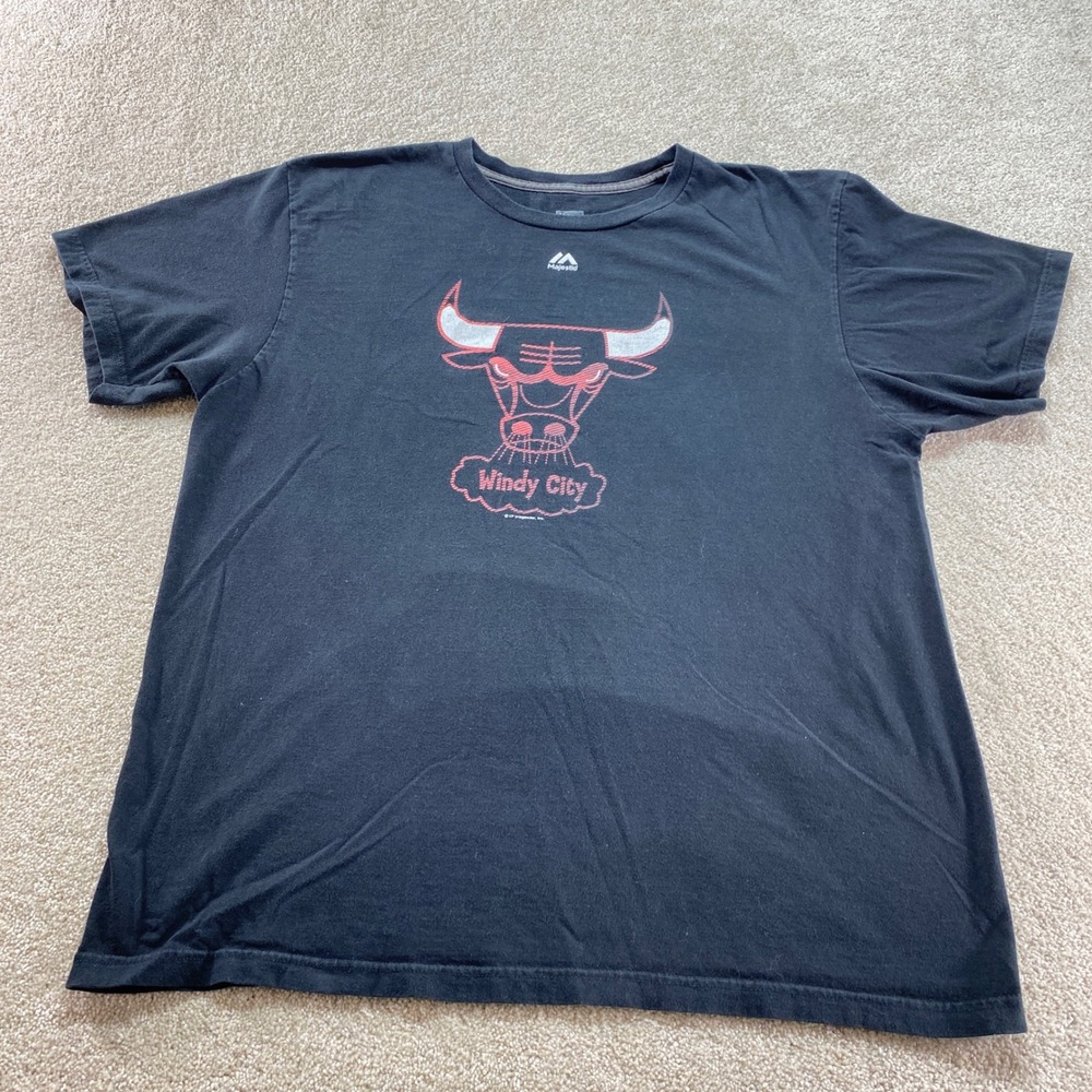 Majestic Chicago Bulls Shirt Mens XL Black‎ Windy City NBA Graphic Tee